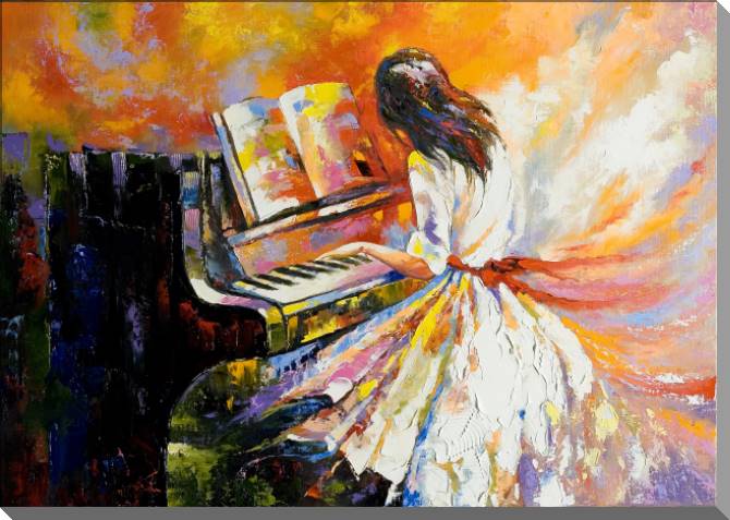 Купить и печать на заказ Картины на пластике, пеноркартоне Девушка и пианино
