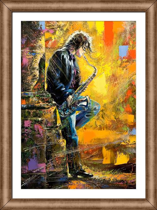 Купить и печать на заказ Картины в рамке, багете Парень и саксофон