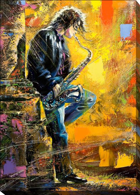 Paintings on canvas Boy and saxophone