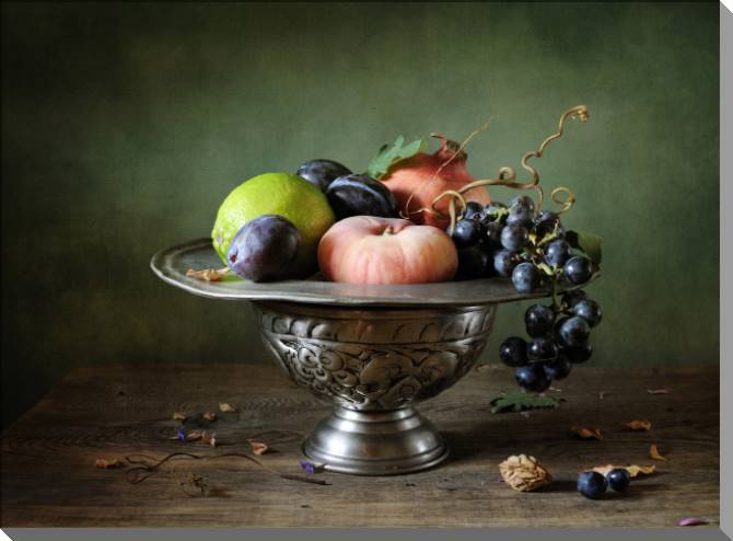 Купить и печать на заказ Картины на пластике, пеноркартоне Натюрморт с виноградом и гранатом