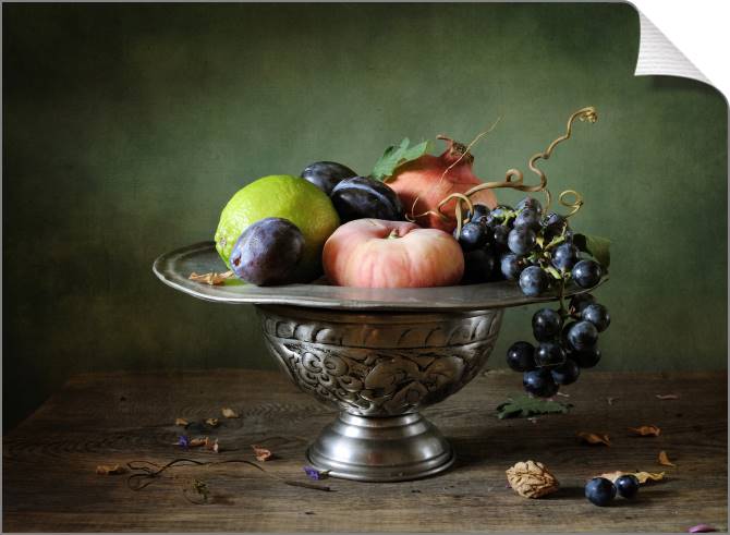 Купить и печать на заказ Картины на холсте Натюрморт с виноградом и гранатом