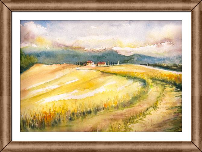 Купить и печать на заказ Картины в рамке, багете Тосканские холмы акварель