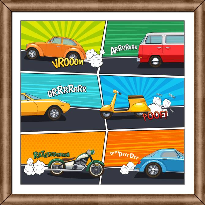 Купить и печать на заказ Картины в рамке, багете Комикс транспорт