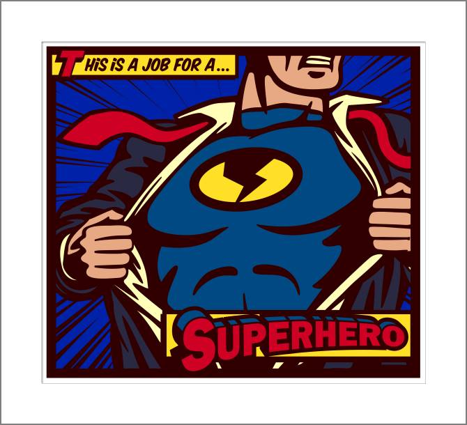 Купить и печать на заказ Картины, фото с паспарту Поп-арт супергерой