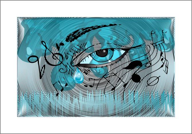 Купить и печать на заказ Картины, фото с паспарту Арт ноты и глаз
