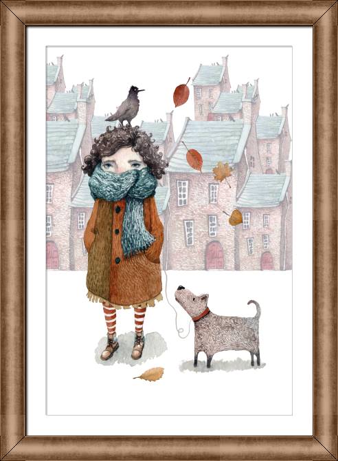 Купить и печать на заказ Картины в рамке, багете Девочка и собака акварель