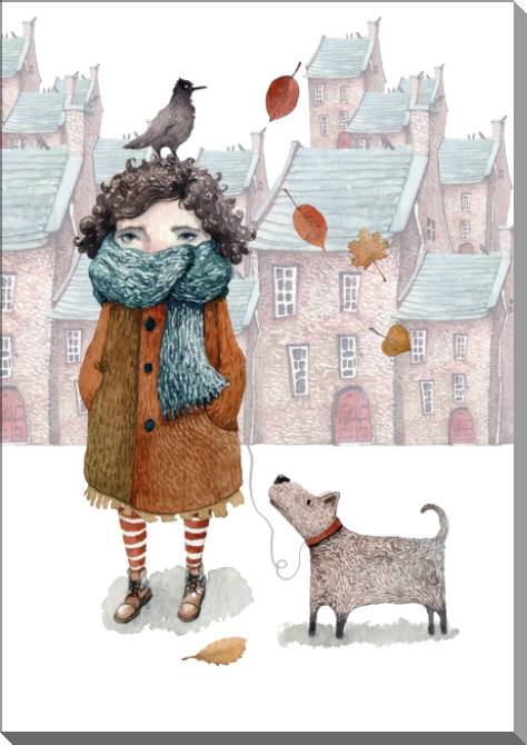 Купить и печать на заказ Картины на пластике, пеноркартоне Девочка и собака акварель