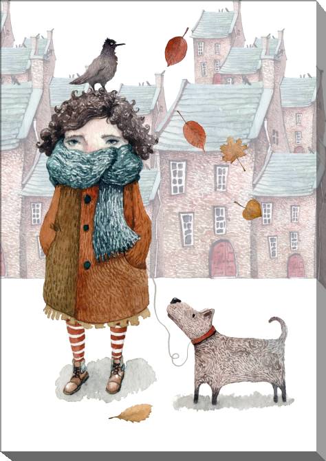 Картины на холсте Girl and dog watercolor