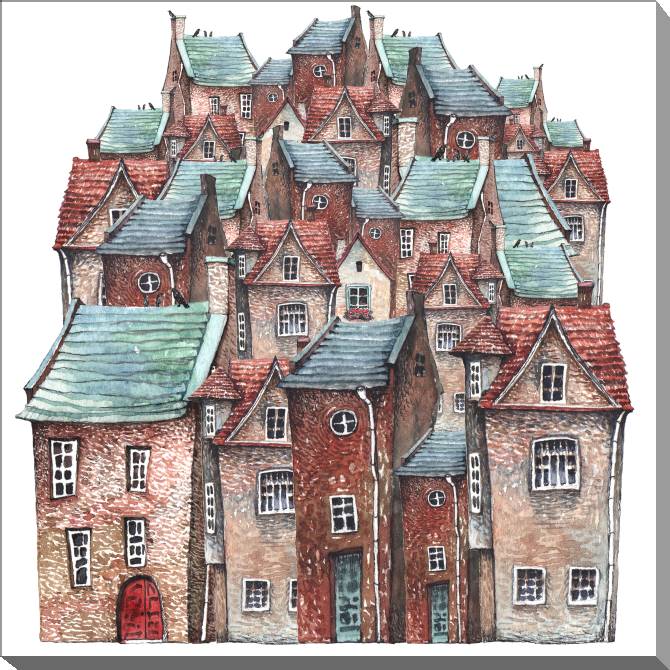 Картины на холсте Houses watercolor