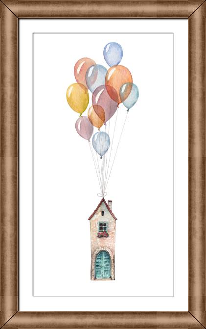 Купить и печать на заказ Картины в рамке, багете Домик и шарики