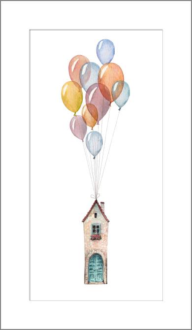 Купить и печать на заказ Картины, фото с паспарту Домик и шарики