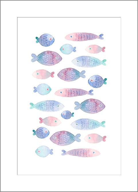 Купить и печать на заказ Картины, фото с паспарту Акварельные рыбки