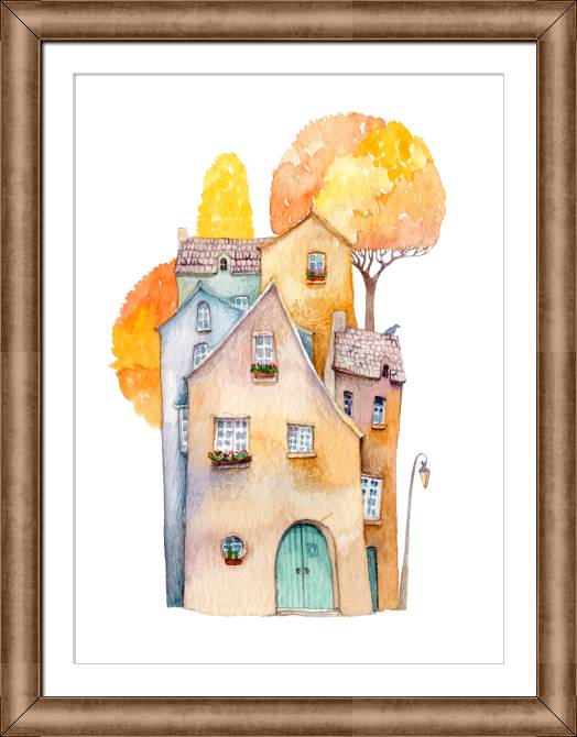 Купить и печать на заказ Картины в рамке, багете Акварельные домики