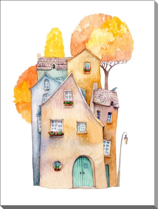 Купить и печать на заказ Картины на пластике, пеноркартоне Акварельные домики
