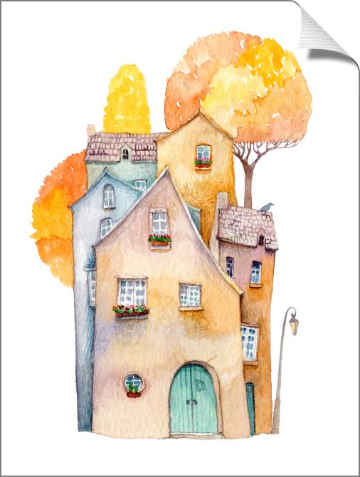 Купить и печать на заказ Картины на холсте Акварельные домики