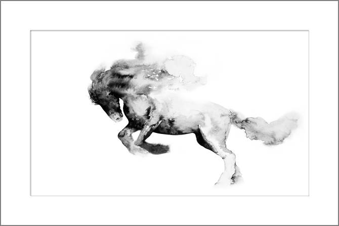 Купить и печать на заказ Картины, фото с паспарту Лошадь чернила восточная роспись