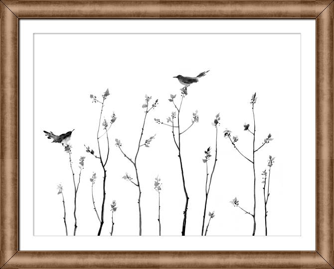 Купить и печать на заказ Картины в рамке, багете Птицы на ветках восточная роспись