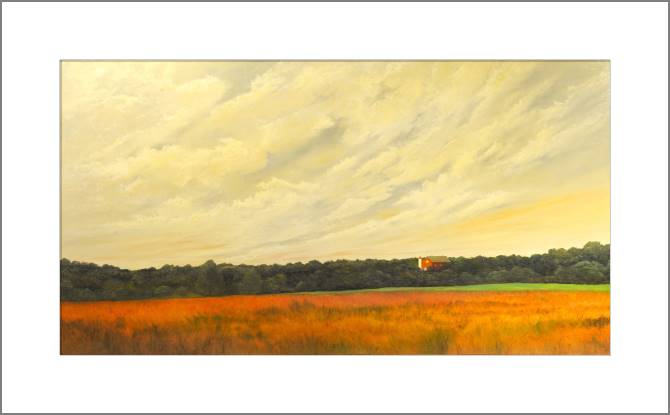 Купить и печать на заказ Картины, фото с паспарту Поле и домик вдали