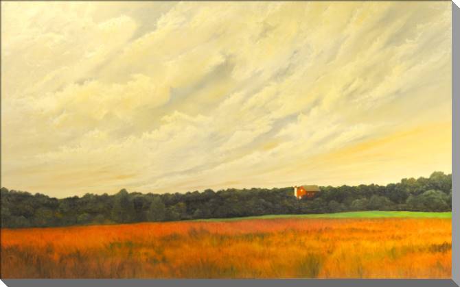 Картины на пластике, пеноркартоне Field and house in the distance