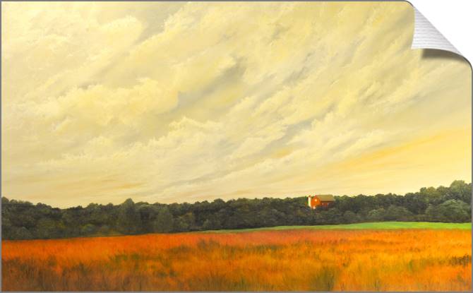 Купить и печать на заказ Картины на холсте Поле и домик вдали