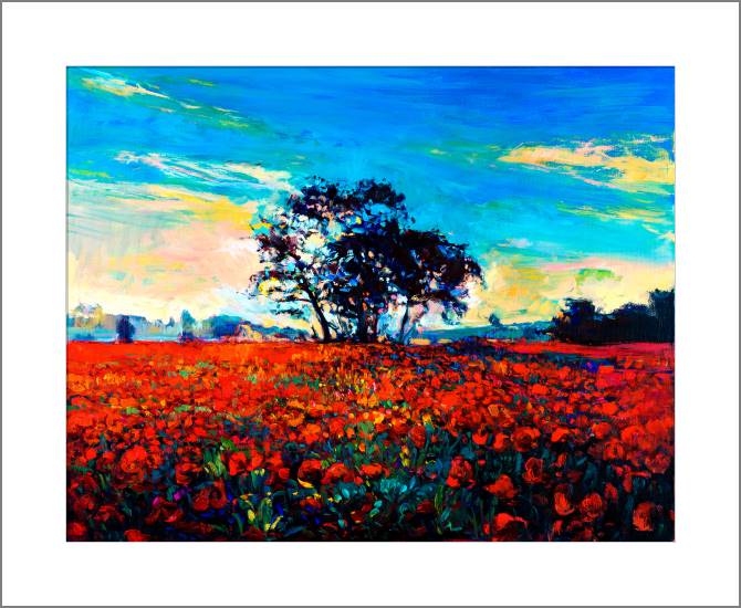 Купить и печать на заказ Картины, фото с паспарту Яркое поле маков