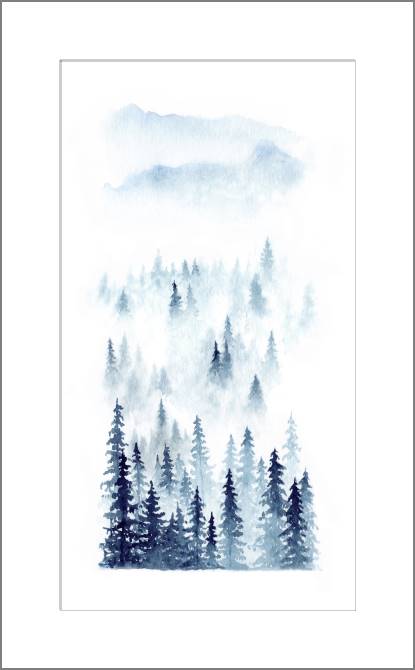 Картины, фото с паспарту Forest in the mist watercolour