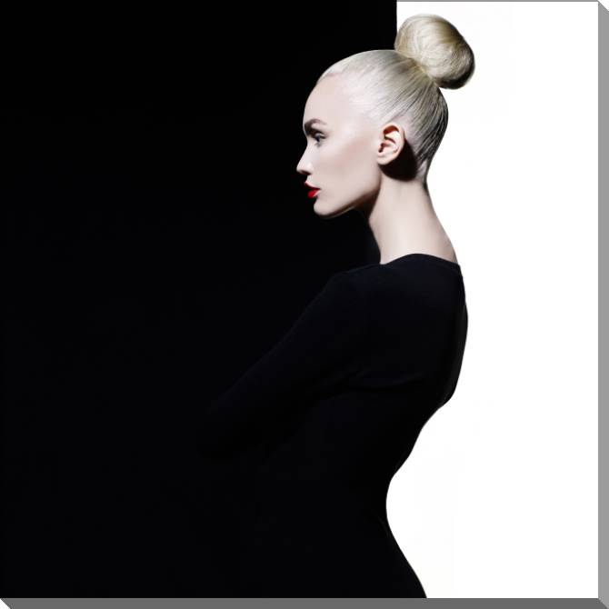 Paintings on plastic, foam cardboard Stylish photo girl black and white background