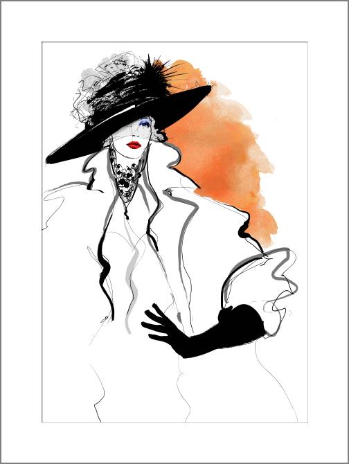Картины, фото с паспарту Woman in hat sketch