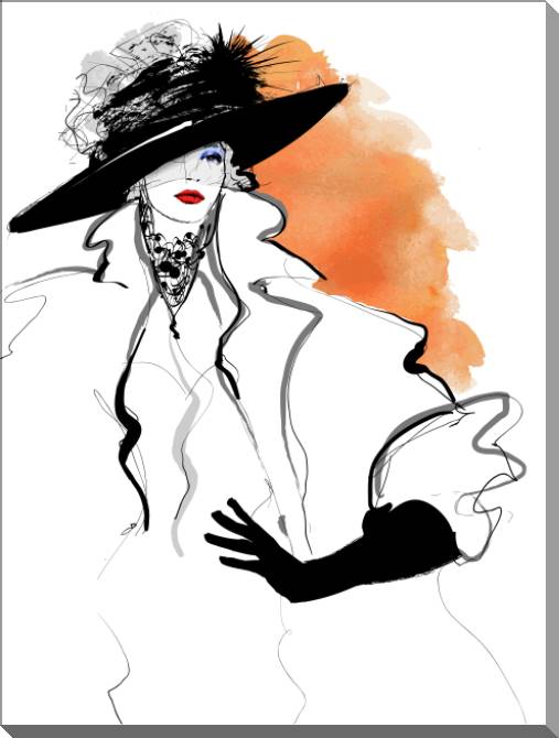 Paintings on plastic, foam cardboard Woman in hat sketch