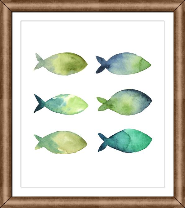 Купить и печать на заказ Репродукции картин Силуэты рыбок акварель