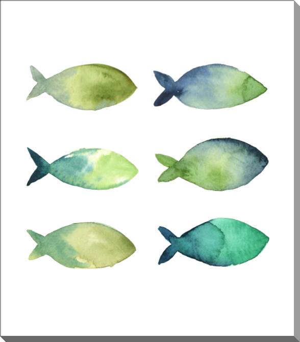 Картины на пластике, пеноркартоне Silhouettes of fish watercolor