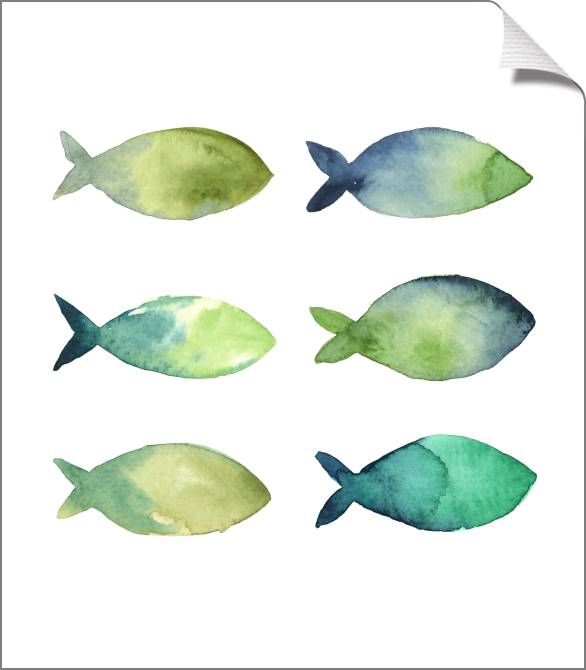 Купить и печать на заказ Картины на холсте Силуэты рыбок акварель