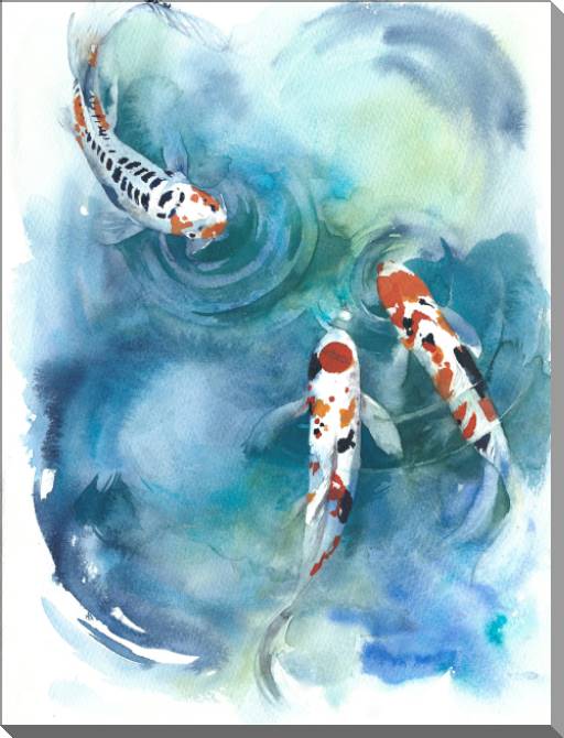 Картины на пластике, пеноркартоне Fish in the pond watercolor
