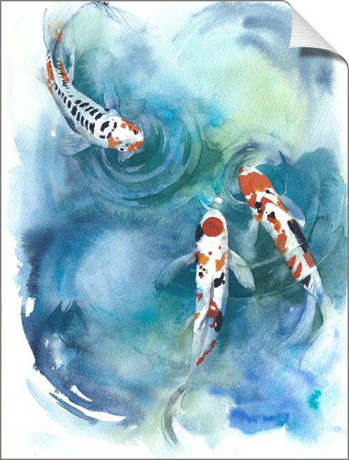 Купить и печать на заказ Картины на холсте Рыбы в пруду акварель