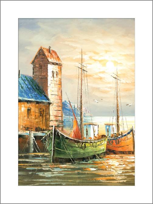 Картины, фото с паспарту Fishing village