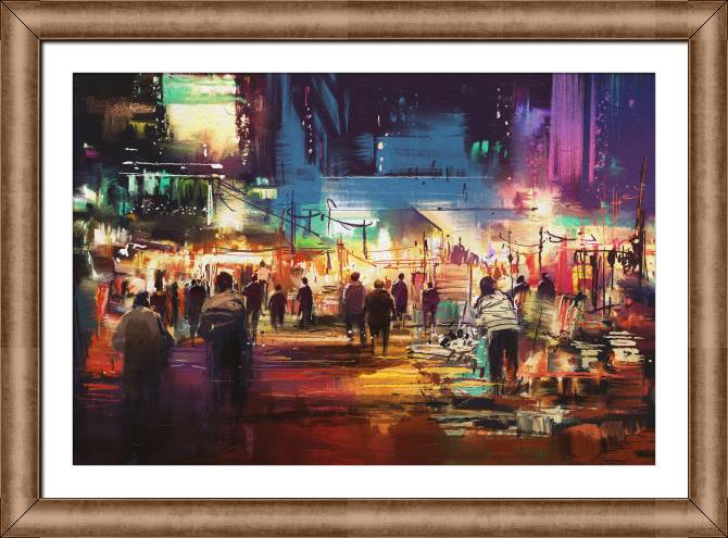 Купить и печать на заказ Картины в рамке, багете Улица в красочном свете