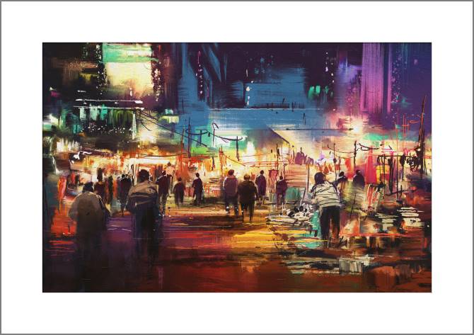 Купить и печать на заказ Картины, фото с паспарту Улица в красочном свете