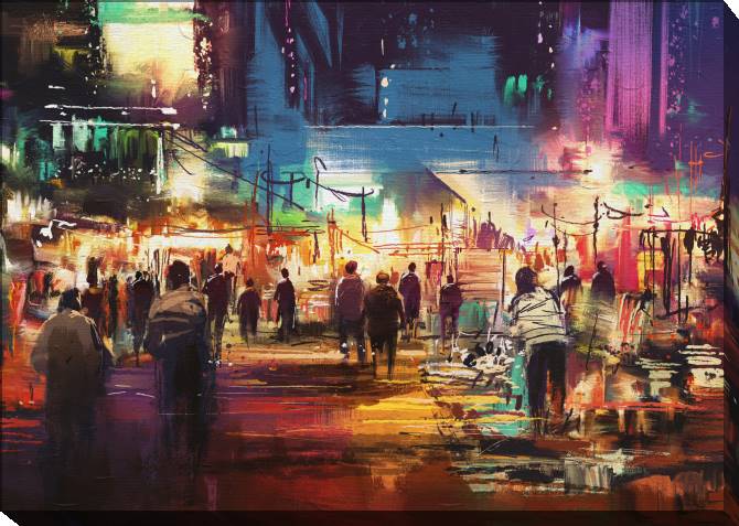 Paintings on canvas Street in the colorful light