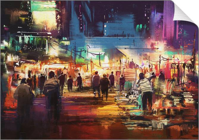 Купить и печать на заказ Картины на холсте Улица в красочном свете