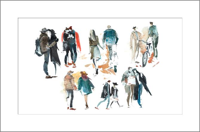 Купить и печать на заказ Картины, фото с паспарту Фигуры людей акварельные эскизы