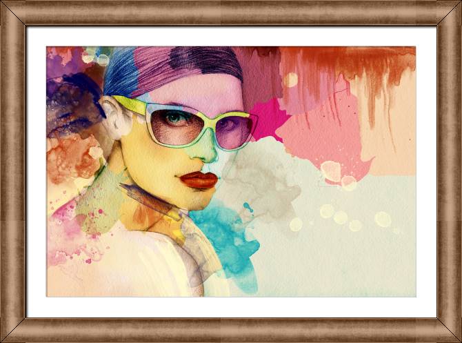 Купить и печать на заказ Картины в рамке, багете Женское лицо красочная акварель