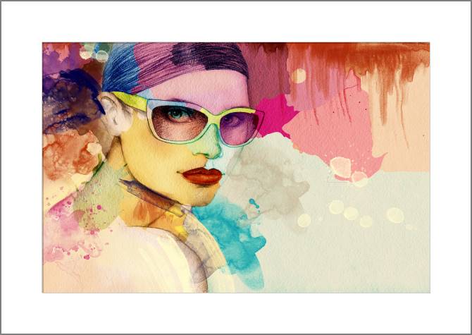 Картины, фото с паспарту Female face colorful watercolor