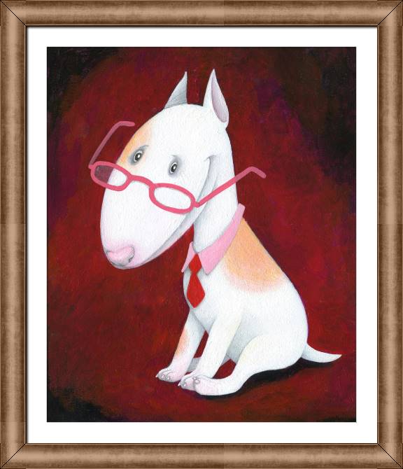 Купить и печать на заказ Картины в рамке, багете Белый пес в очках