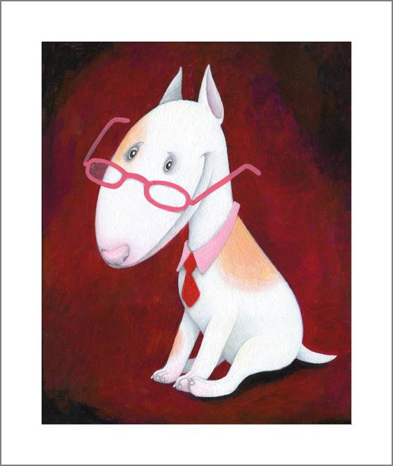 Купить и печать на заказ Картины, фото с паспарту Белый пес в очках