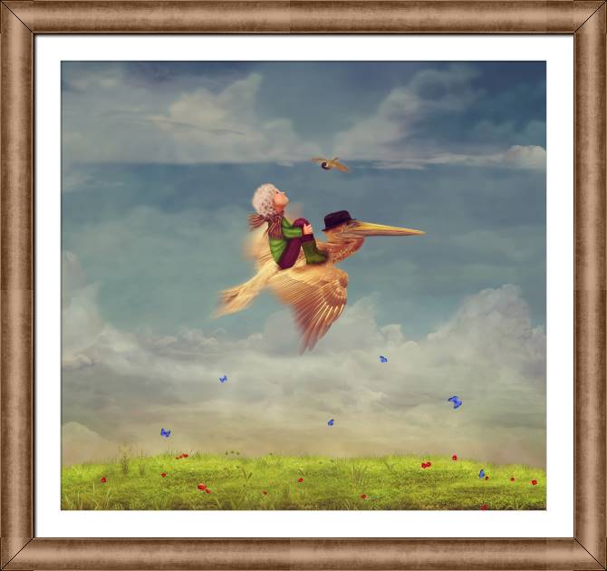 Купить и печать на заказ Картины в рамке, багете Мальчик и пеликан