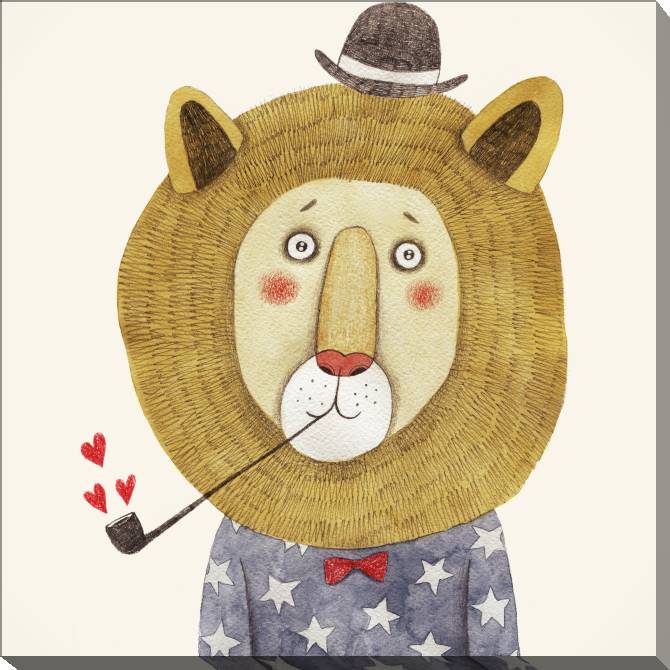 Купить и печать на заказ Картины на холсте Лев в шляпе детская иллюстрация