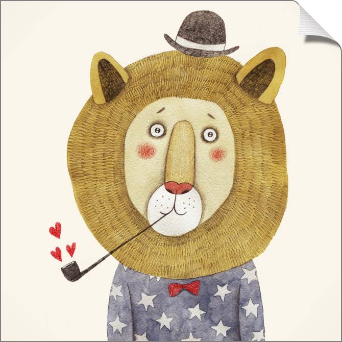 Купить и печать на заказ Картины на холсте Лев в шляпе детская иллюстрация