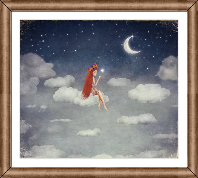 Купить и печать на заказ Картины в рамке, багете Девушка на облаке
