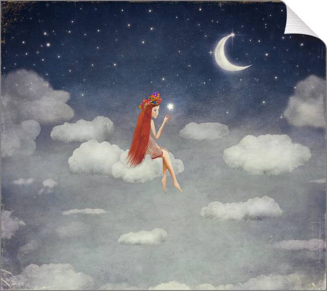 Купить и печать на заказ Картины на холсте Девушка на облаке