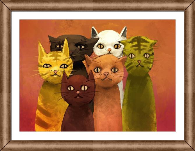 Купить и печать на заказ Картины в рамке, багете Разноцветные котики